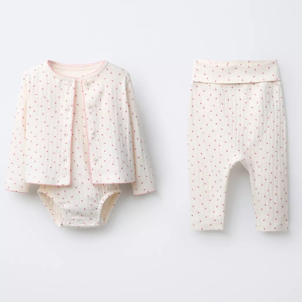 Zara Cream and Pink Baby Outfit Set